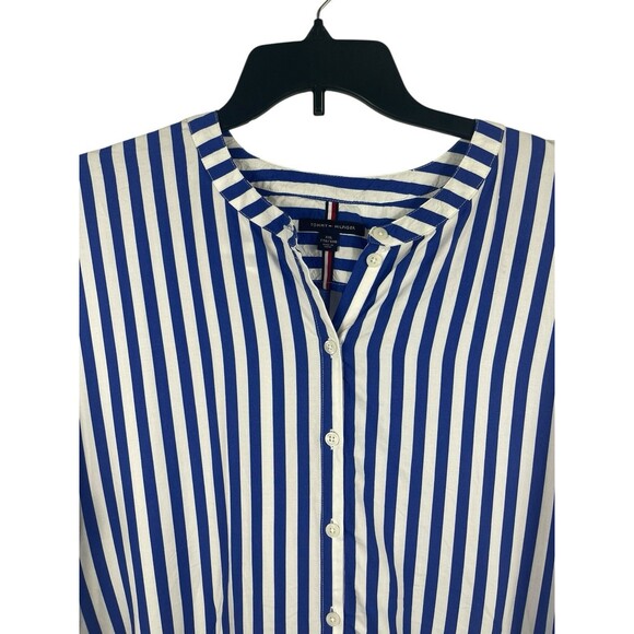 Tommy Hilfiger Women’s XXL Blue White Vertical Stripe Button Front Blouse Top - Picture 4 of 14
